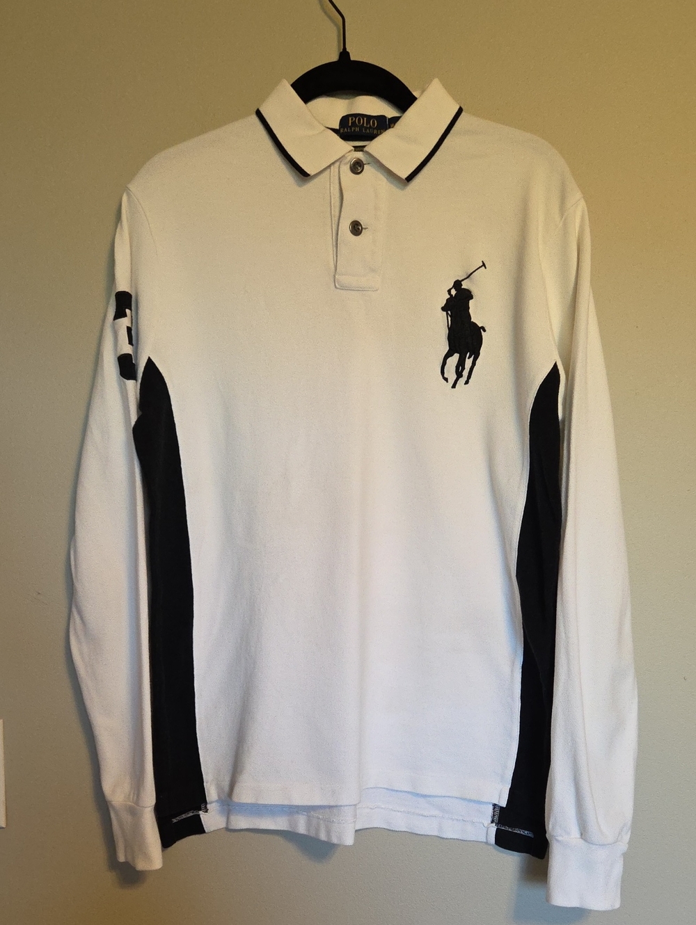 POLO RALPH KAUREN  White & Black Long Sleeve Rugby Shirt